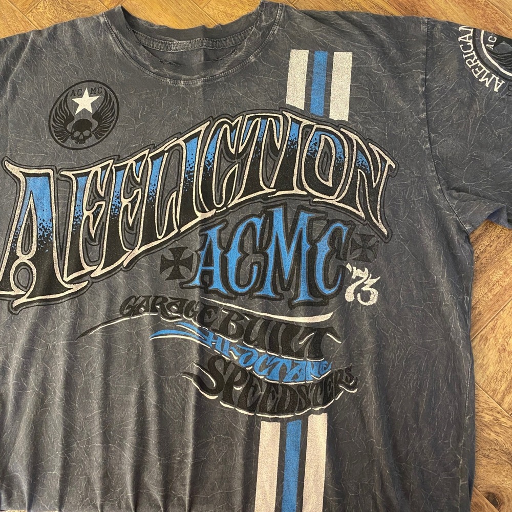 Affliction American Customs T Shirt Mens 2XL Gray Acid Wash Muscle Car Graphic